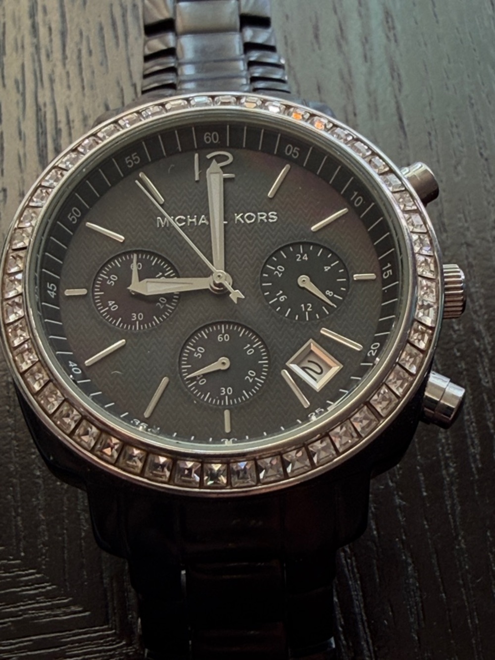 Michael Kors Black Women’s Chronograph Watch with Silver Crystal Bezel - Picture 3 of 7